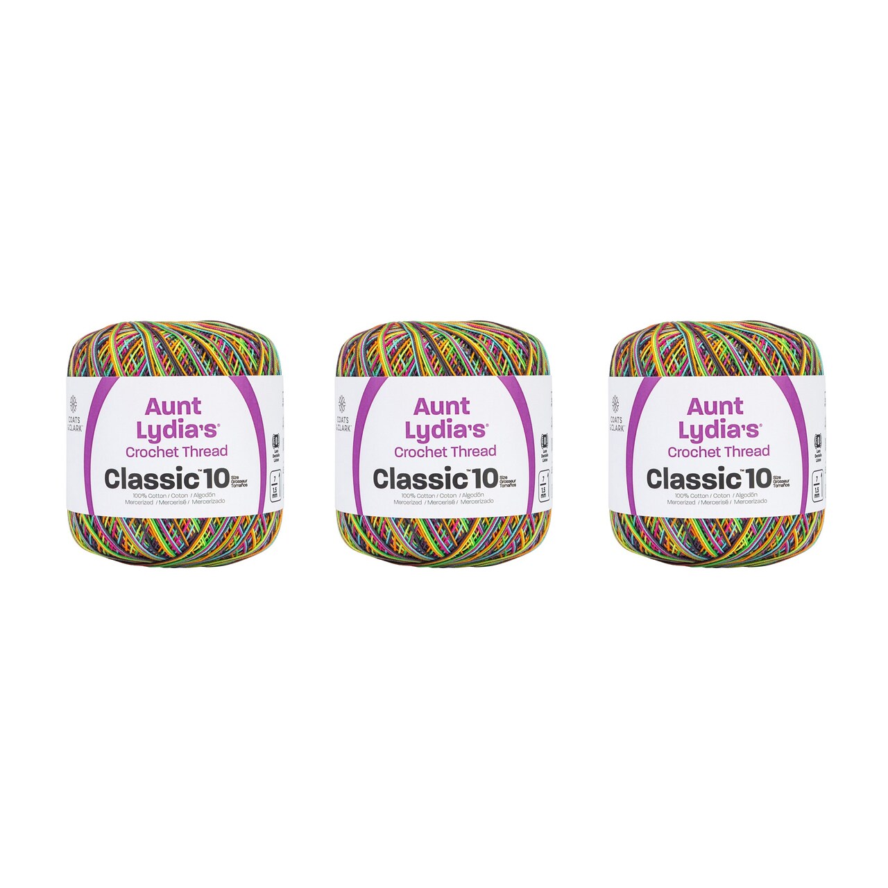 Aunt Lydia Classic Blacklight Crochet - 3 Pack of 300y/274m - Cotton - Gauge 10 - Crochet
